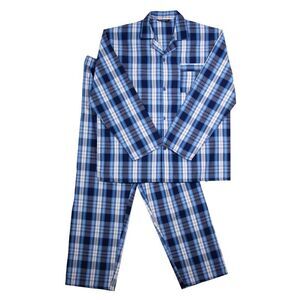 Keanu Mens Checked Woven Long Pyjama Set / Blue